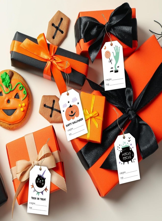 Cazhes Halloween Paper Gift Tags, 40 Pcs Pumpkin Halloween Tags with String, Trick or Treat Name Tag for Candy, Ghost Gifts Wrapping for Party Decoration Supplies - A01 - Image 5